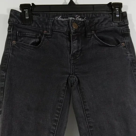 American Eagle Black Denim Super Stretch Skinny Jeans Size 0 - Picture 2 of 8